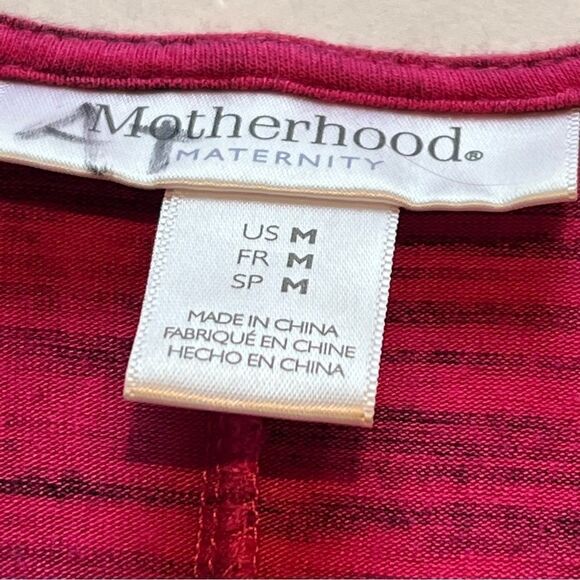 Motherhood Maternity Long V neck Top Size Medium Dark Pink black accents - Picture 3 of 9